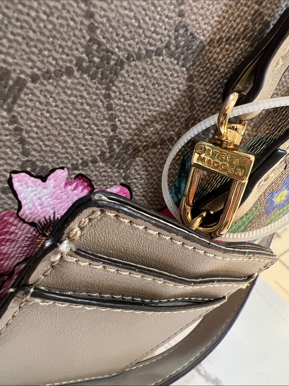 Steve Madden Beige Floral-Embroidered Dome Satchel - Picture 3 of 16